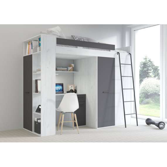 Loftseng Verano 236 cm - skrivebord/oppbevaring
