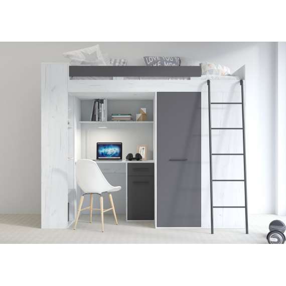 Loftseng Verano 236 cm - skrivebord/oppbevaring