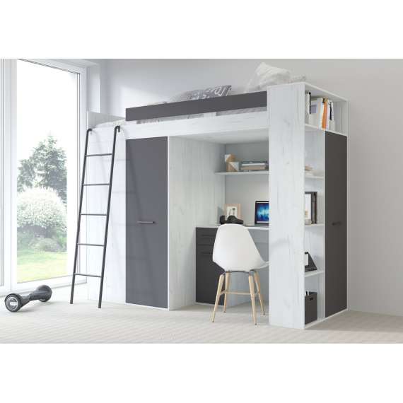 Loftseng Verano 236 cm - skrivebord/oppbevaring