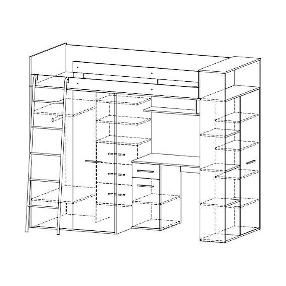 Loftseng Verano 236 cm - skrivebord/oppbevaring