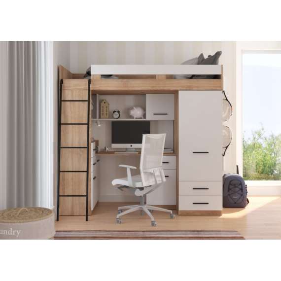 Loftseng Smiki 204 cm - skrivebord/oppbevaring