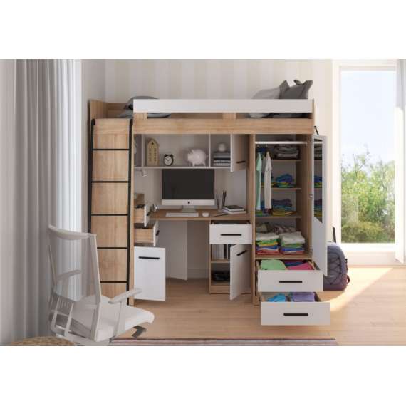 Loftseng Smiki 204 cm - skrivebord/oppbevaring