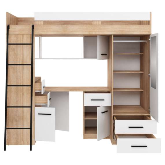 Loftseng Smiki 204 cm - skrivebord/oppbevaring