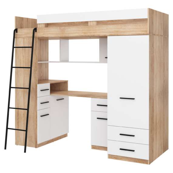 Loftseng Smiki 204 cm - skrivebord/oppbevaring