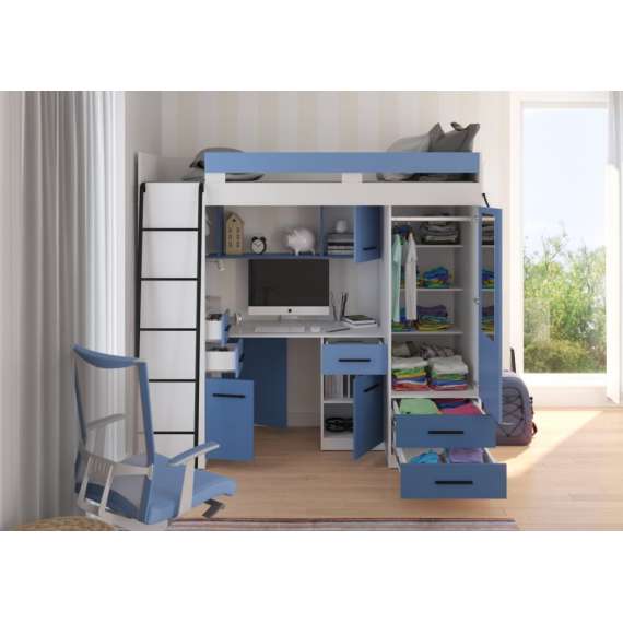 Loftseng Smiki 204 cm - skrivebord/oppbevaring