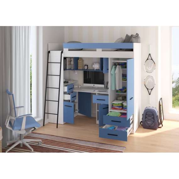 Loftseng Smiki 204 cm - skrivebord/oppbevaring