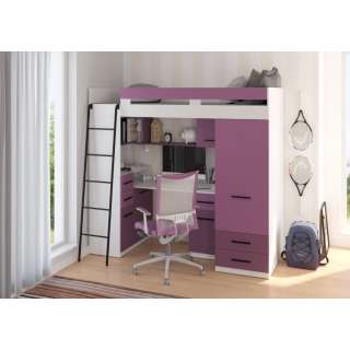 Loftseng Smiki 204 cm - skrivebord/oppbevaring