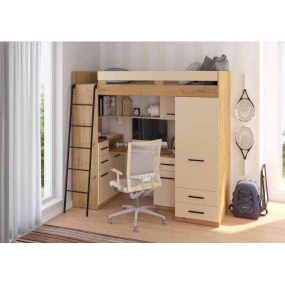 Loftseng Smiki 204 cm - skrivebord/oppbevaring