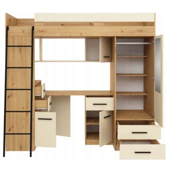 Loftseng Smiki 204 cm - skrivebord/oppbevaring