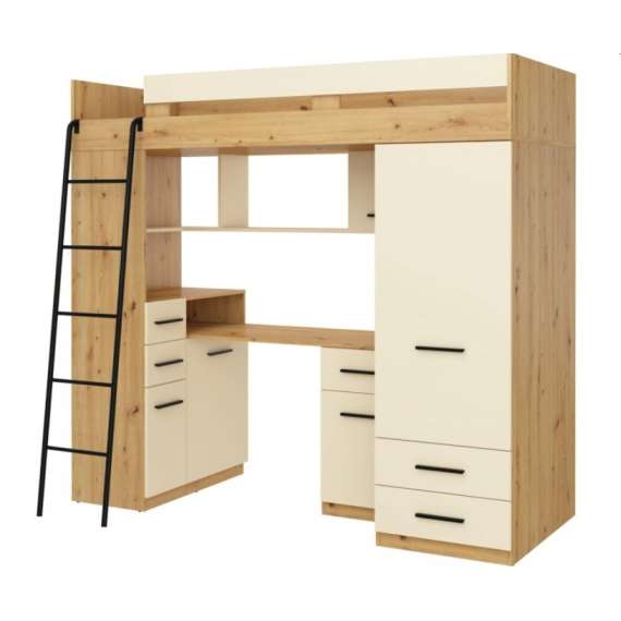 Loftseng Smiki 204 cm - skrivebord/oppbevaring