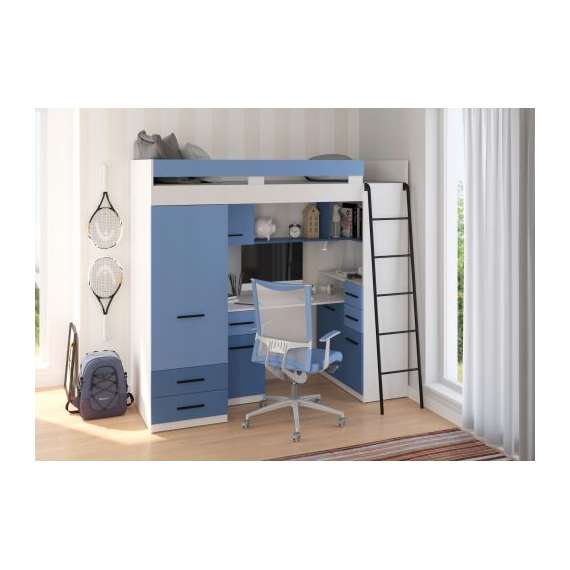 Loftseng Smiki 204 cm - skrivebord/oppbevaring