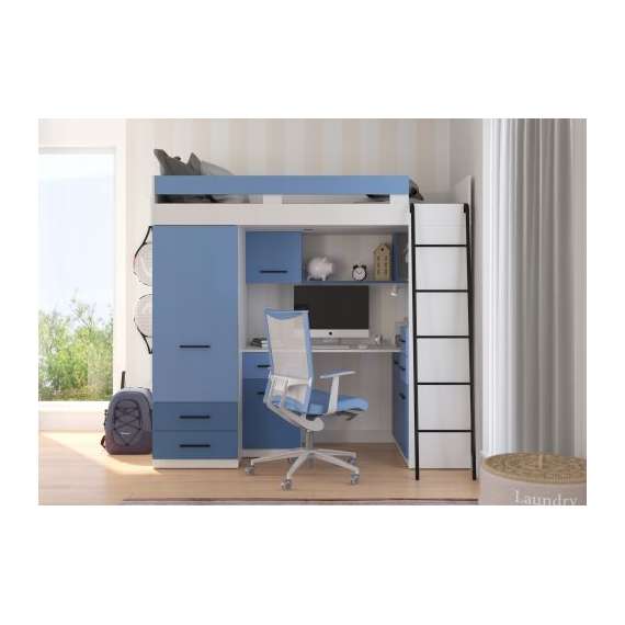 Loftseng Smiki 204 cm - skrivebord/oppbevaring