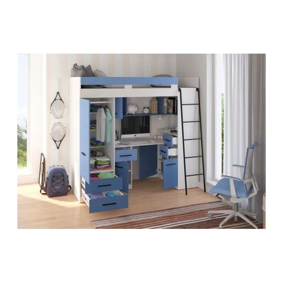 Loftseng Smiki 204 cm - skrivebord/oppbevaring