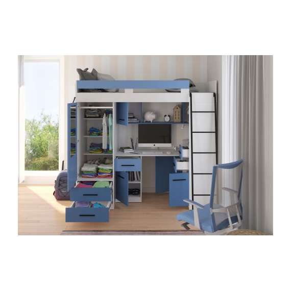 Loftseng Smiki 204 cm - skrivebord/oppbevaring