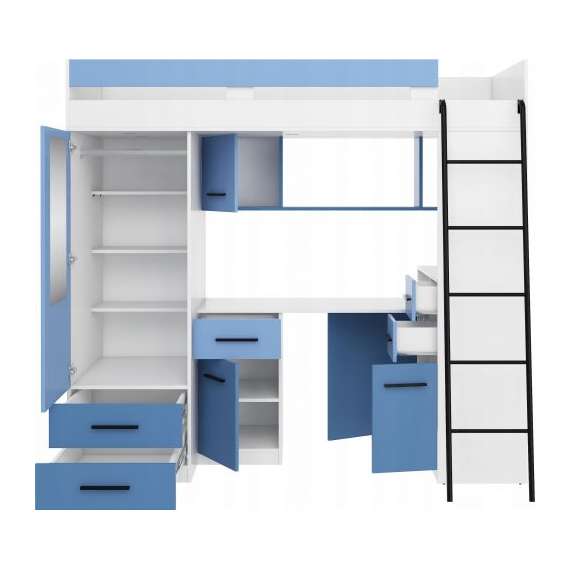 Loftseng Smiki 204 cm - skrivebord/oppbevaring