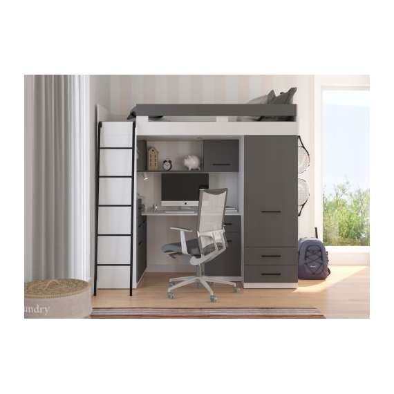 Loftseng Smiki 204 cm - skrivebord/oppbevaring