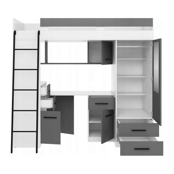 Loftseng Smiki 204 cm - skrivebord/oppbevaring