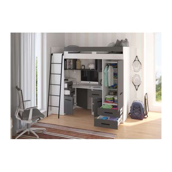 Loftseng Smiki 204 cm - skrivebord/oppbevaring