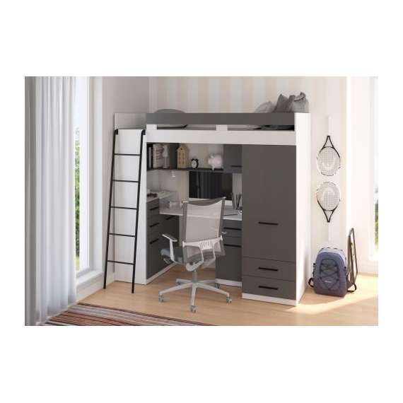 Loftseng Smiki 204 cm - skrivebord/oppbevaring