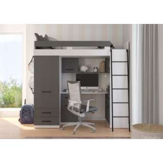 Loftseng Smiki 204 cm - skrivebord/oppbevaring