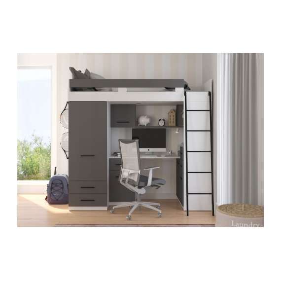 Loftseng Smiki 204 cm - skrivebord/oppbevaring