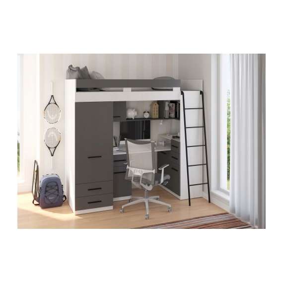 Loftseng Smiki 204 cm - skrivebord/oppbevaring