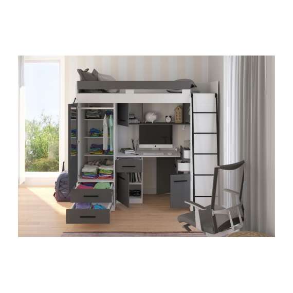 Loftseng Smiki 204 cm - skrivebord/oppbevaring