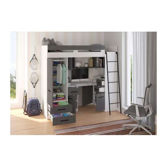 Loftseng Smiki 204 cm - skrivebord/oppbevaring