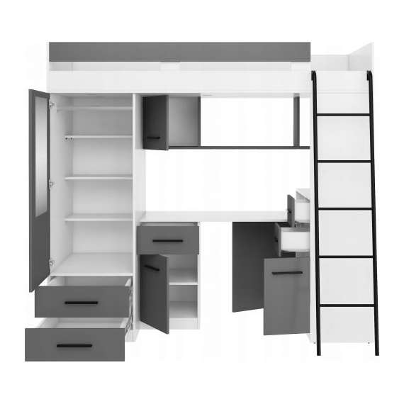 Loftseng Smiki 204 cm - skrivebord/oppbevaring