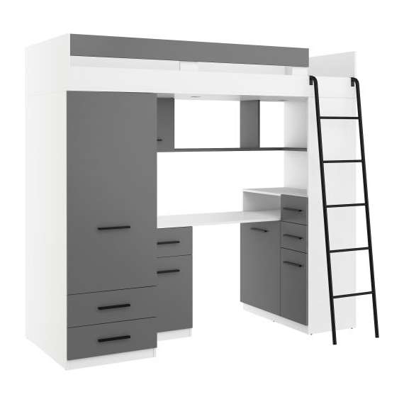 Loftseng Smiki 204 cm - skrivebord/oppbevaring