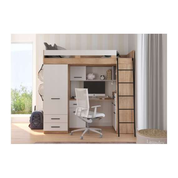 Loftseng Smiki 204 cm - skrivebord/oppbevaring