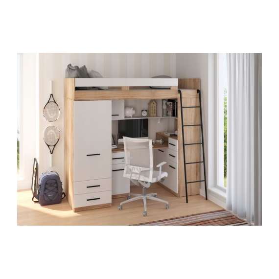 Loftseng Smiki 204 cm - skrivebord/oppbevaring