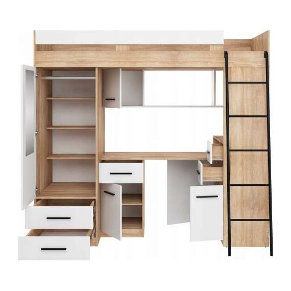 Loftseng Smiki 204 cm - skrivebord/oppbevaring