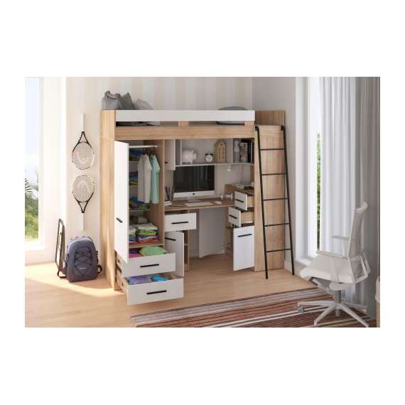 Loftseng Smiki 204 cm - skrivebord/oppbevaring