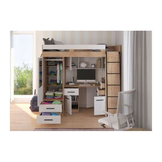 Loftseng Smiki 204 cm - skrivebord/oppbevaring