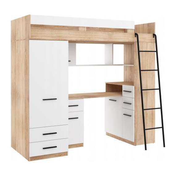 Loftseng Smiki 204 cm - skrivebord/oppbevaring