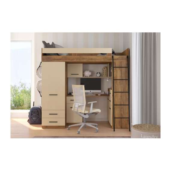 Loftseng Smiki 204 cm - skrivebord/oppbevaring