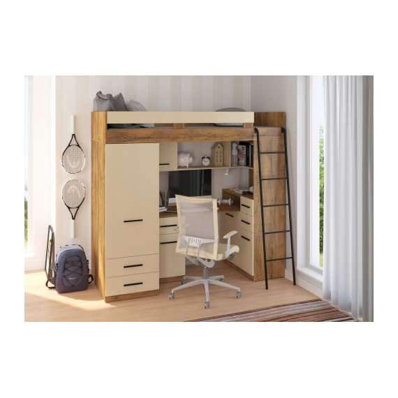 Loftseng Smiki 204 cm - skrivebord/oppbevaring