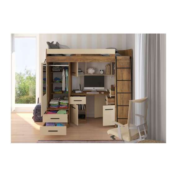 Loftseng Smiki 204 cm - skrivebord/oppbevaring