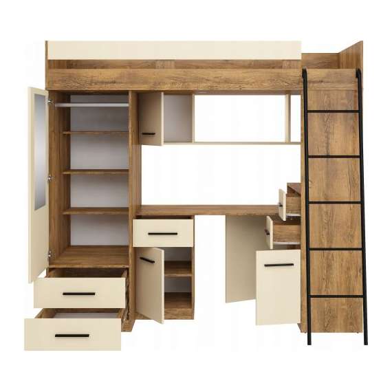 Loftseng Smiki 204 cm - skrivebord/oppbevaring