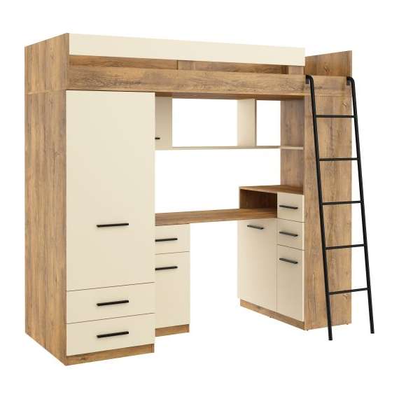 Loftseng Smiki 204 cm - skrivebord/oppbevaring