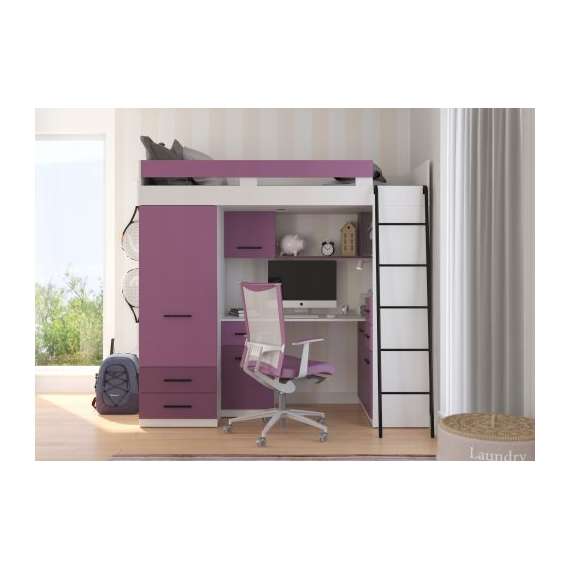 Loftseng Smiki 204 cm - skrivebord/oppbevaring