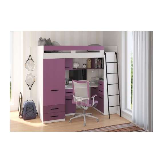 Loftseng Smiki 204 cm - skrivebord/oppbevaring