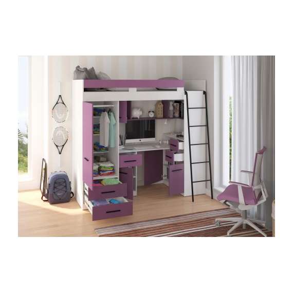 Loftseng Smiki 204 cm - skrivebord/oppbevaring