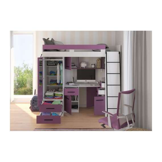 Loftseng Smiki 204 cm - skrivebord/oppbevaring