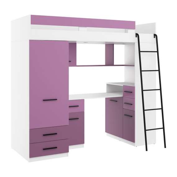 Loftseng Smiki 204 cm - skrivebord/oppbevaring