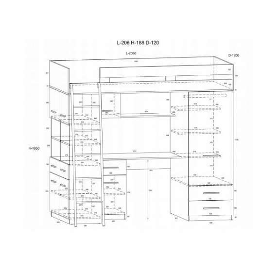 Loftseng Antre 206 cm - skrivebord/oppbevaring