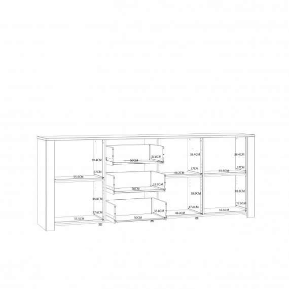 Skjenk Boho 221x87 cm - Mørkblå - Eik navy - 3 dører - 3 skuffer