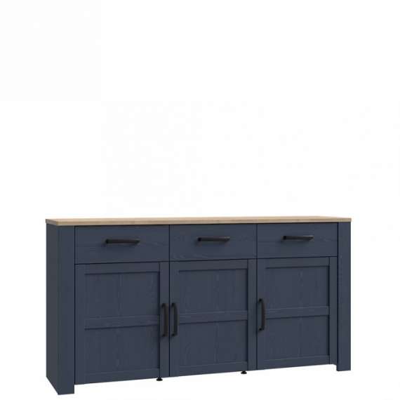 Skjenk Boho 166x87 cm - Mørkblå - Eik navy - 3 dører - 3 skuffer