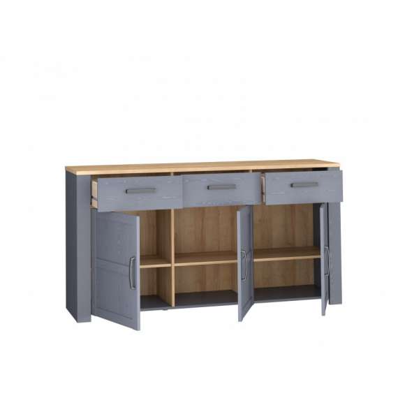 Skjenk Boho 166x87 cm - Mørkblå - Eik navy - 3 dører - 3 skuffer